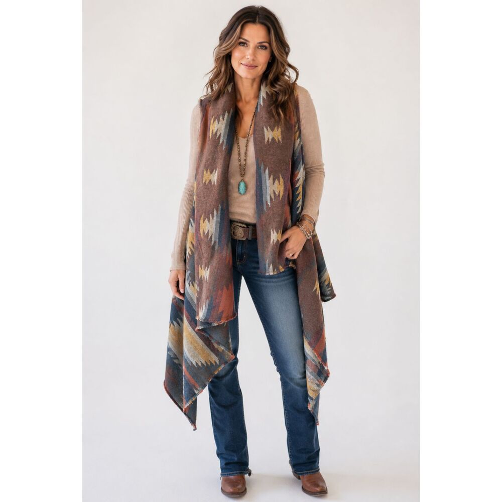 Reversable Wool Southwestern Style Kimono Sleevless Wrap shawl vest M